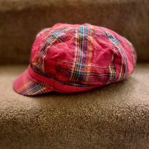 Pink Plaid Seersucker Newsboy Cap